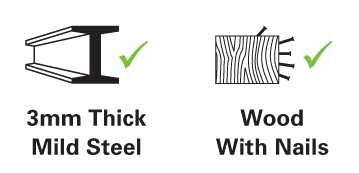 Cuts 3mm mild steel and wood with embeded nails