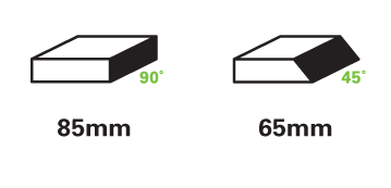 Cuts 85mm wood at 90˚ and 65mm wood at 45˚